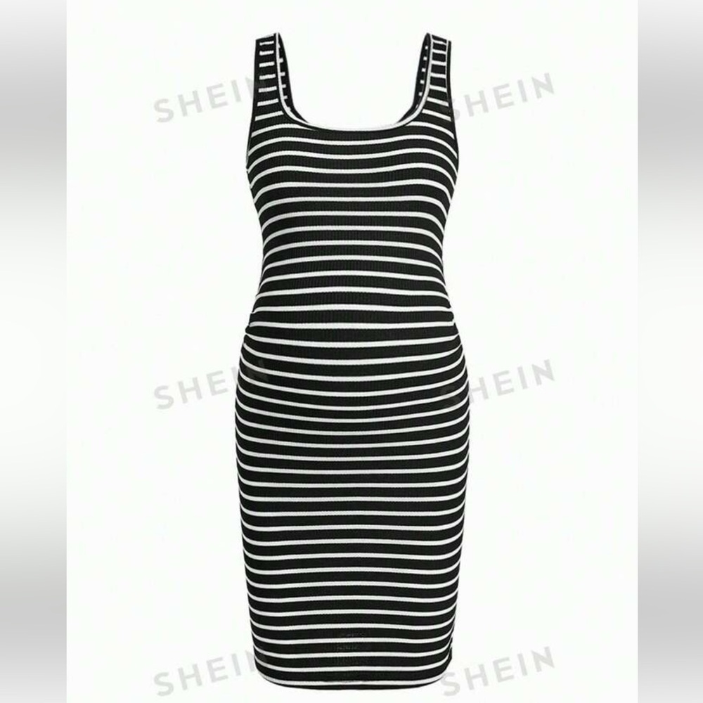 Maternity Casual Sleeveless Bodycon Dress With Large Round Neckline